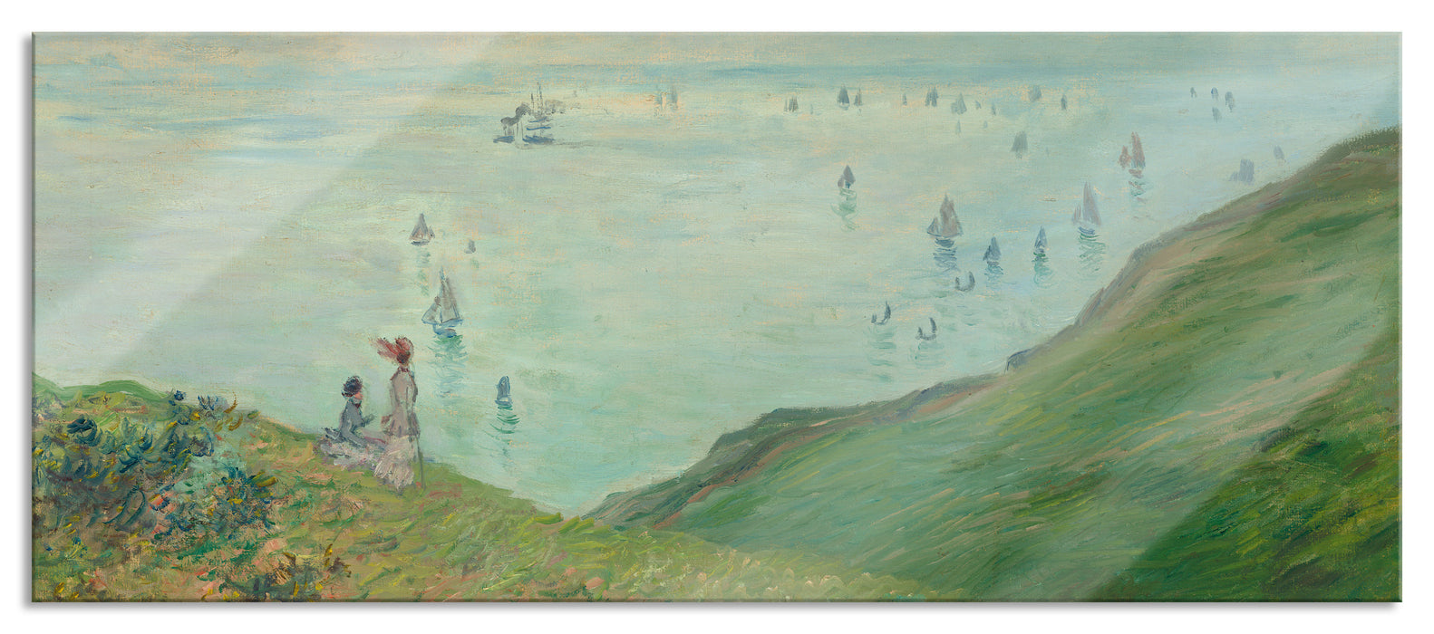 Pixxprint Claude Monet - Klippen bei Pourville, Glasbild Panorama