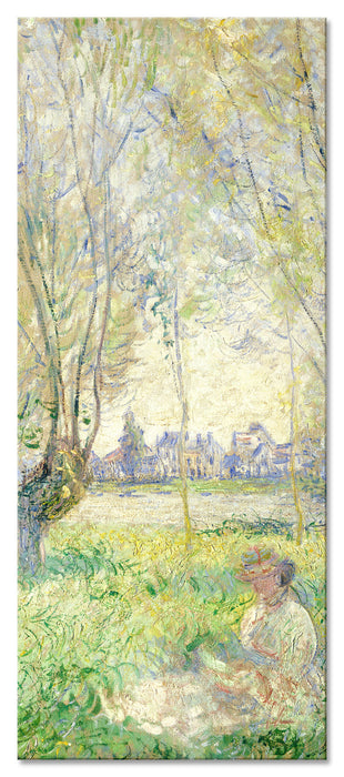 Pixxprint Claude Monet - Frau unter den Weiden sitzend, Glasbild Panorama