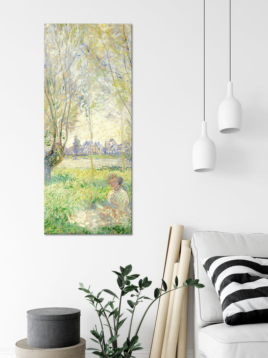 Claude Monet - Frau unter den Weiden sitzend, Glasbild Panorama