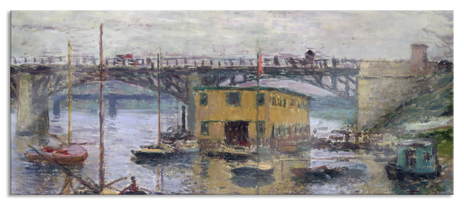 Pixxprint Claude Monet - Brücke bei Argenteuil an einem grauen, Glasbild Panorama