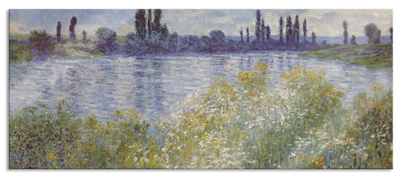 Pixxprint Claude Monet - Seine-Ufer Vétheuil, Glasbild Panorama