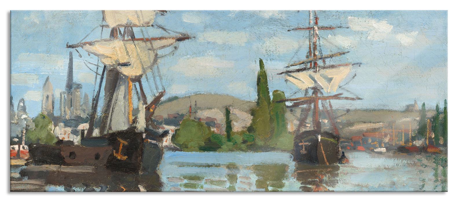 Pixxprint Claude Monet - Schiffe auf der Seine bei Rouen, Glasbild Panorama