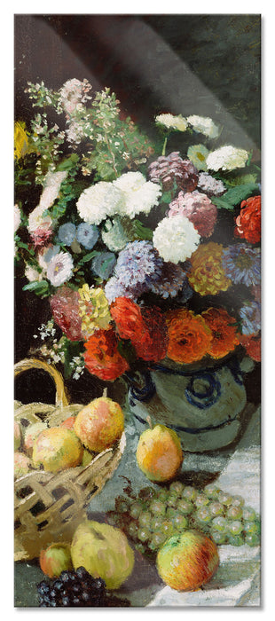 Pixxprint Claude Monet - Stillleben mit Blumen und Früchten, Glasbild Panorama