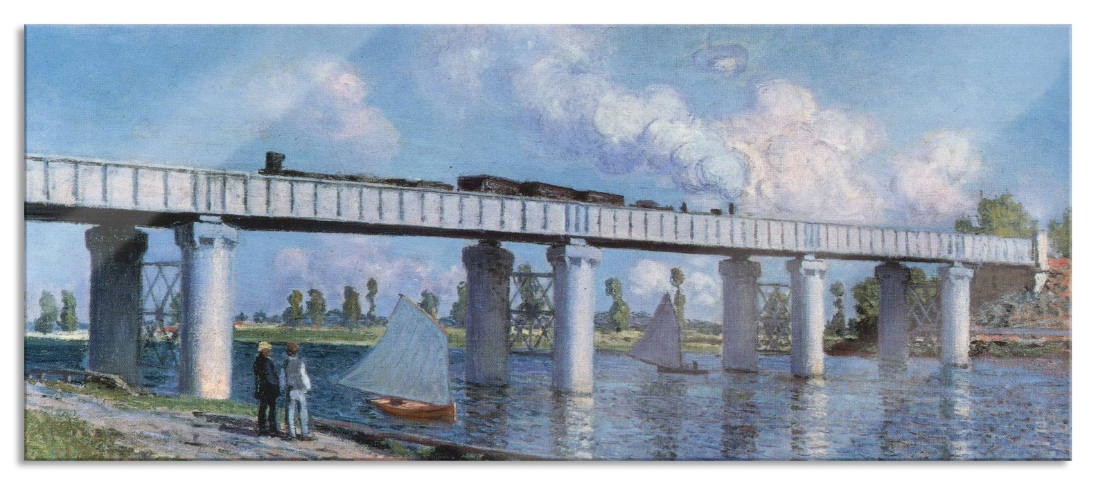 Pixxprint Claude Monet - Die Eisenbahnbrücke in Argenteuil, Glasbild Panorama