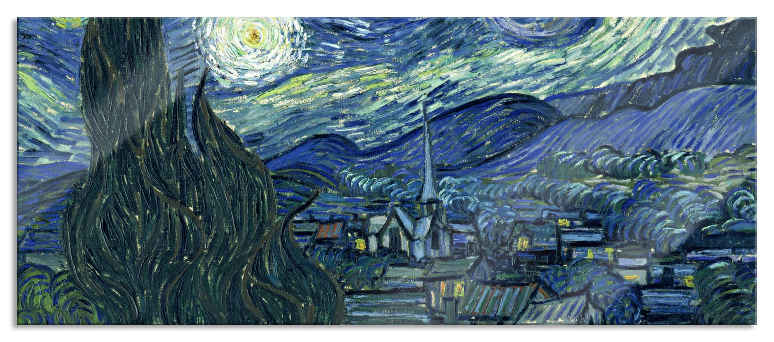 Vincent Van Gogh - Die Sternennacht, Glasbild Panorama