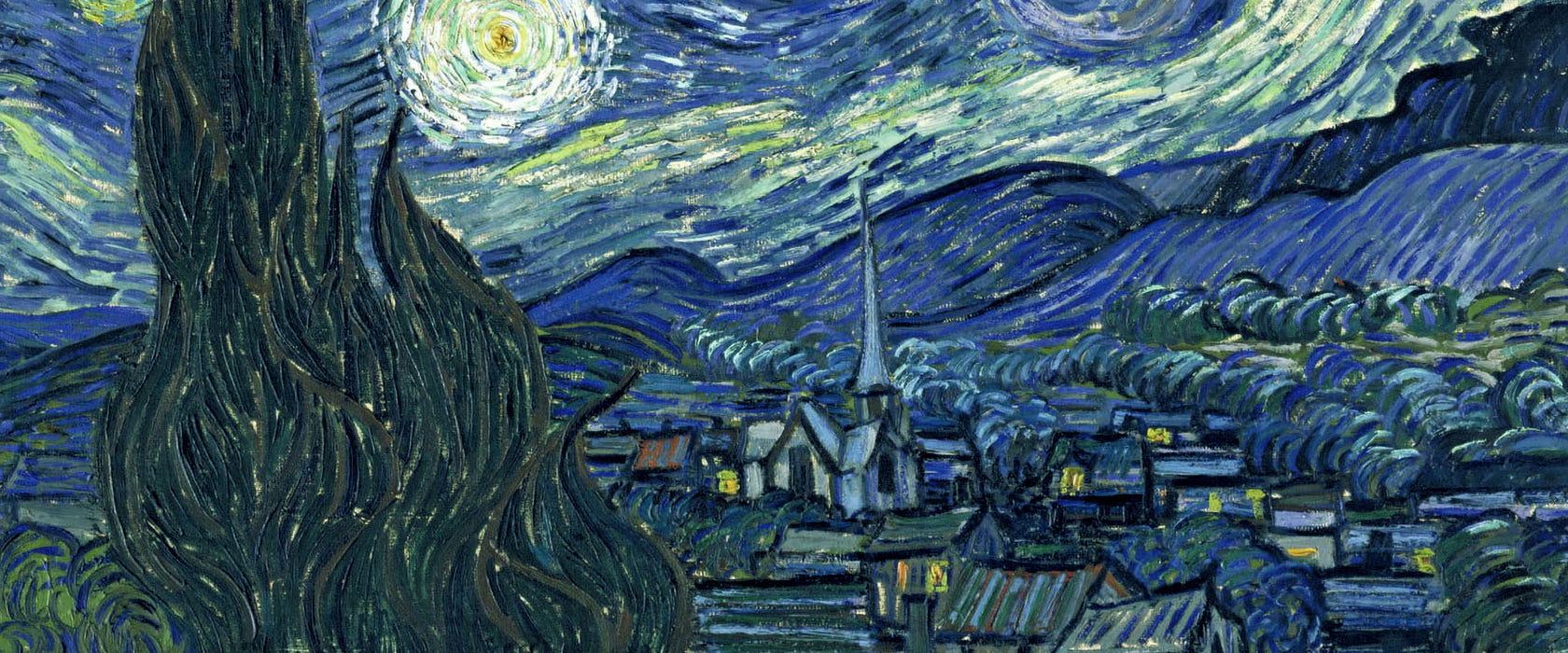 Vincent Van Gogh - Die Sternennacht, Glasbild Panorama