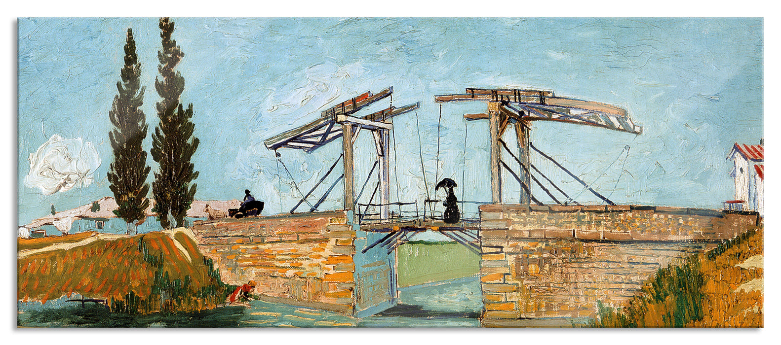 Pixxprint Vincent Van Gogh - Brücke von Langlois, Glasbild Panorama