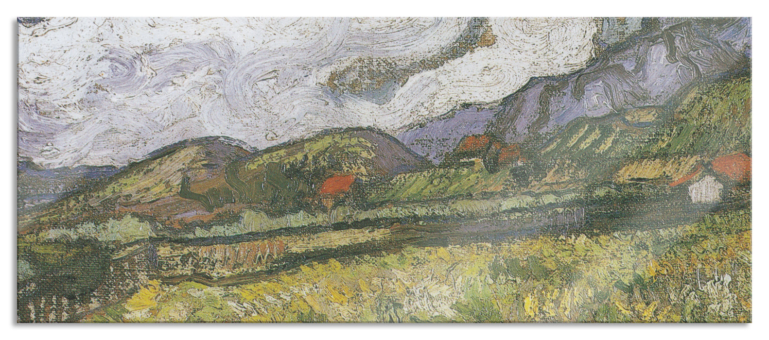 Pixxprint Vincent Van Gogh - Weizenfeld hinter Saint-Paul, Glasbild Panorama