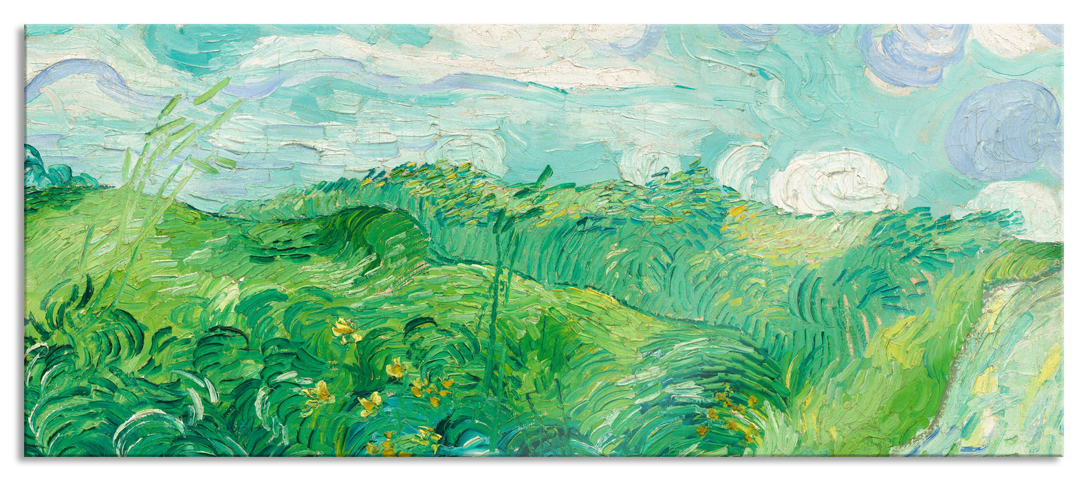 Pixxprint Vincent Van Gogh - Feld mit grünem Weizen, Glasbild Panorama