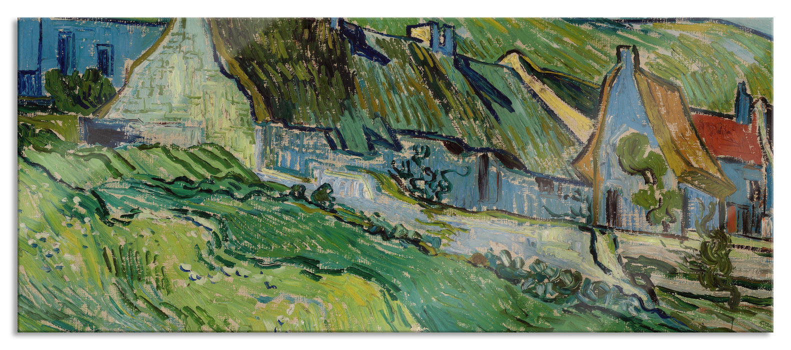 Pixxprint Vincent Van Gogh - Strohgedeckte Landhäuser, Glasbild Panorama