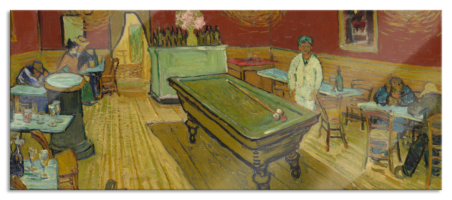 Pixxprint Vincent Van Gogh - Das Nachtcafé in Arles, Glasbild Panorama