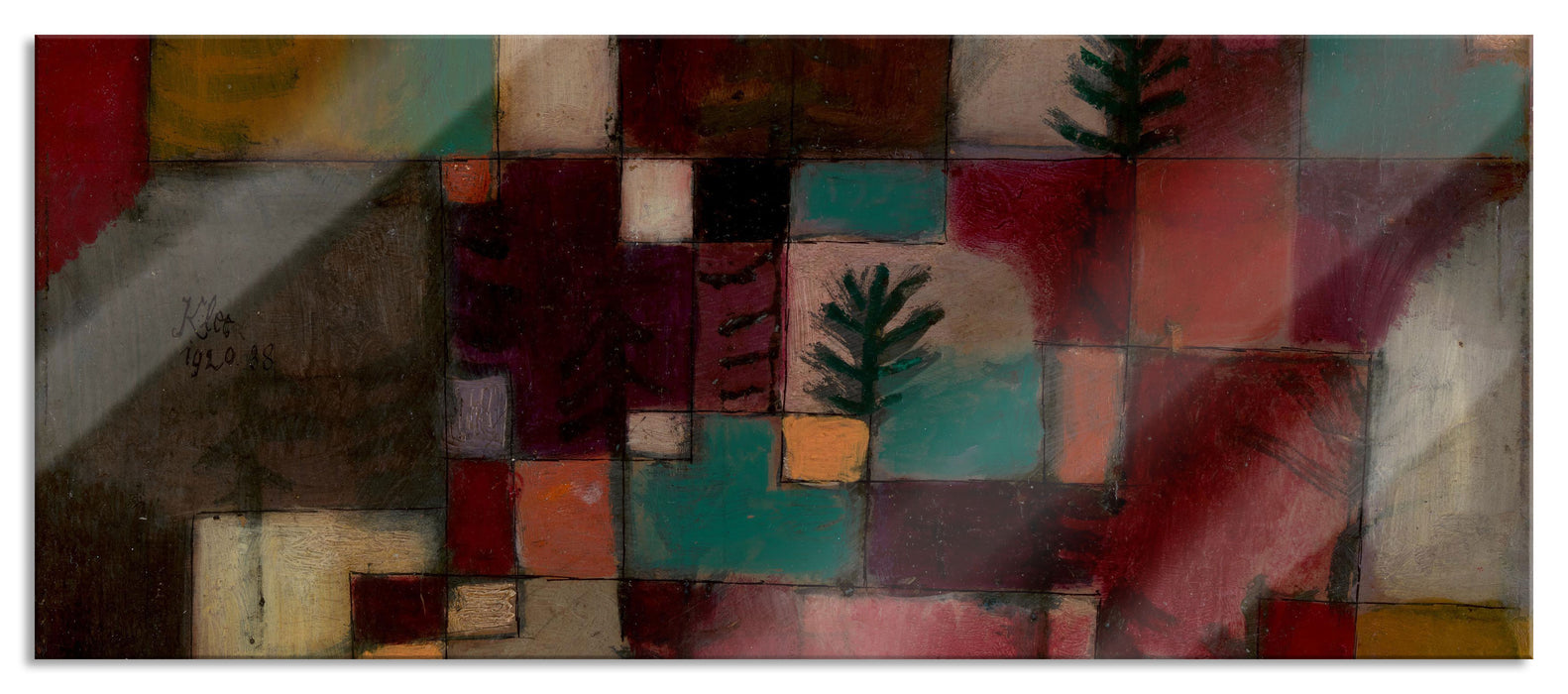 Pixxprint Paul Klee - Rotgrüne und Violett-gelbe Rhythmen, Glasbild Panorama