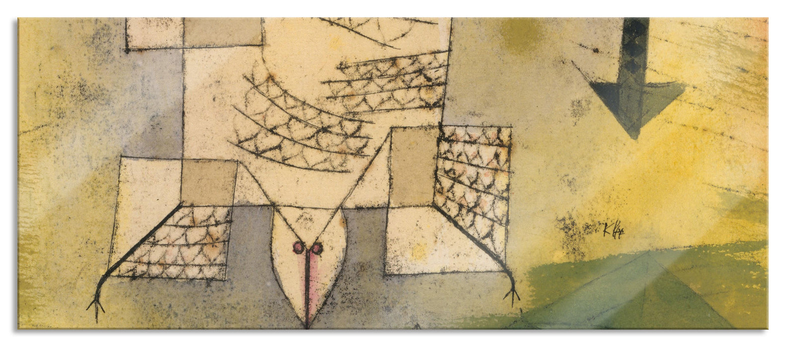 Pixxprint Paul Klee - Abstürzender Vogel, Glasbild Panorama