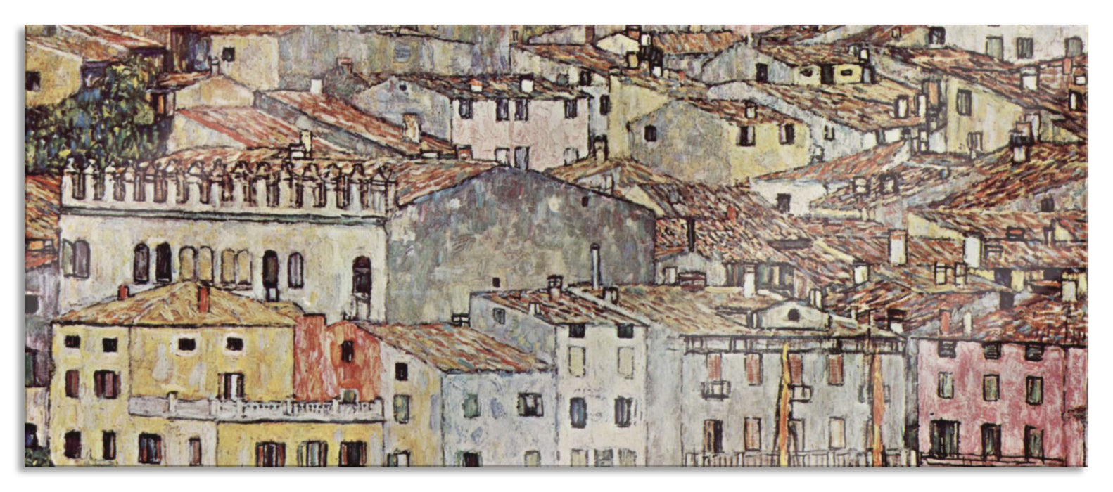 Pixxprint Gustav Klimt - Malcesine am Gardasee, Glasbild Panorama