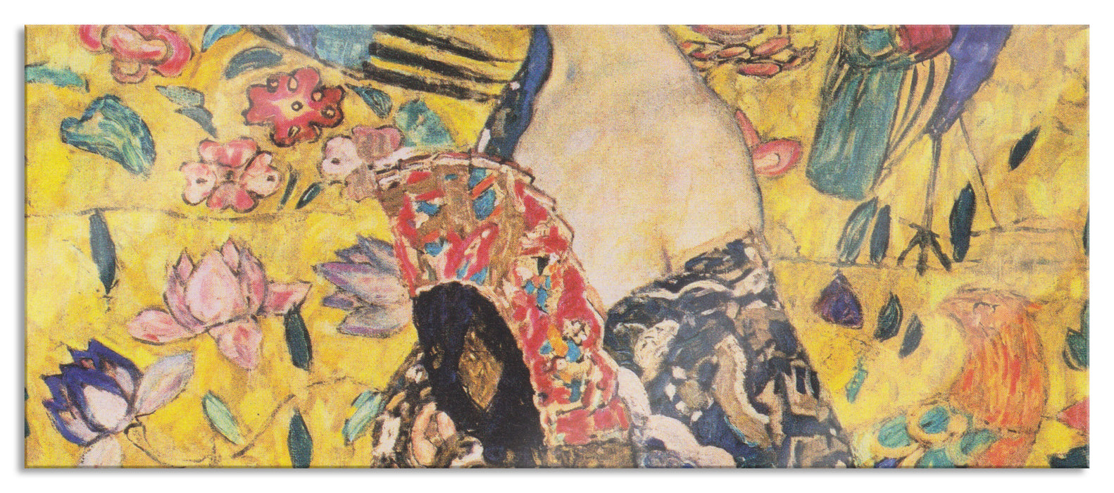 Pixxprint Gustav Klimt - Frau mit Fächer, Glasbild Panorama