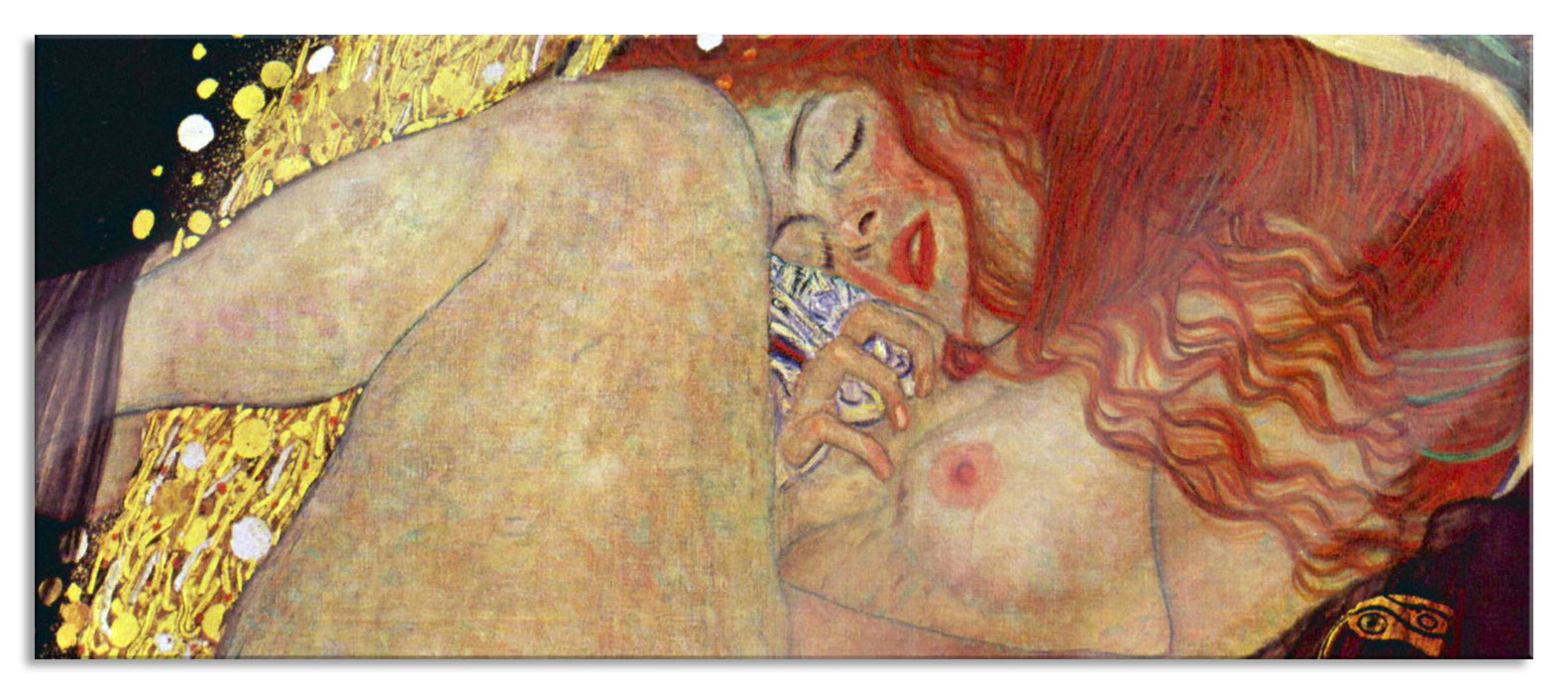 Pixxprint Gustav Klimt - Danaë, Glasbild Panorama