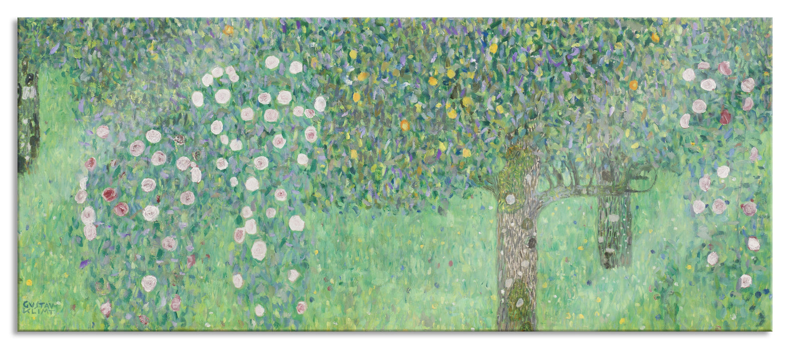 Pixxprint Gustav Klimt - Rosen unter Bäumen, Glasbild Panorama