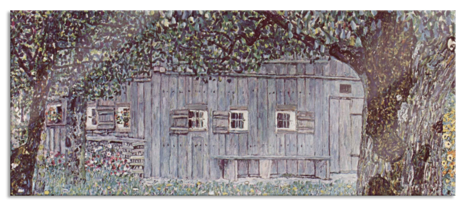 Pixxprint Gustav Klimt - Oberösterreichisches Bauernhaus, Glasbild Panorama