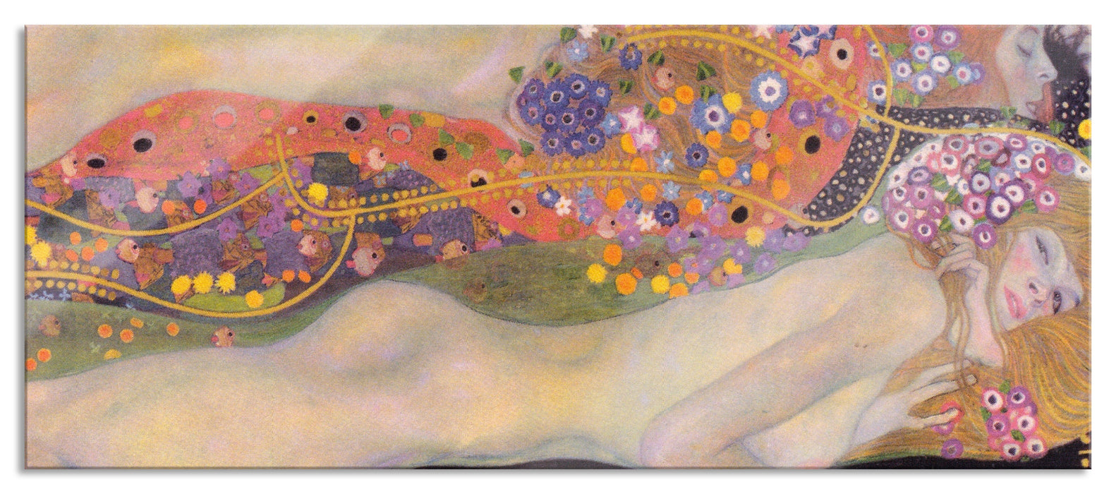 Pixxprint Gustav Klimt - Wasserschlangen II, Glasbild Panorama