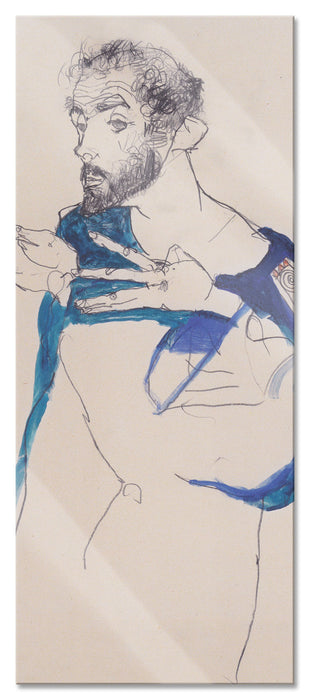 Pixxprint Gustav Klimt - in einem hellblauen Arbeit, Glasbild Panorama
