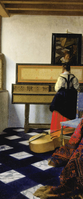 Johannes Vermeer - Die Musikstunde, Glasbild Panorama