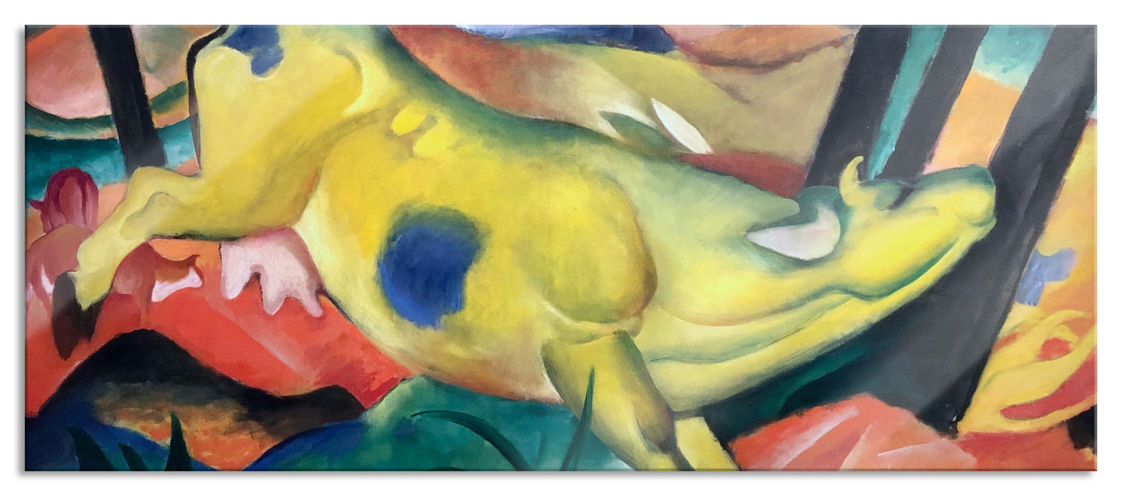 Pixxprint Franz Marc - Gelbe Kuh, Glasbild Panorama