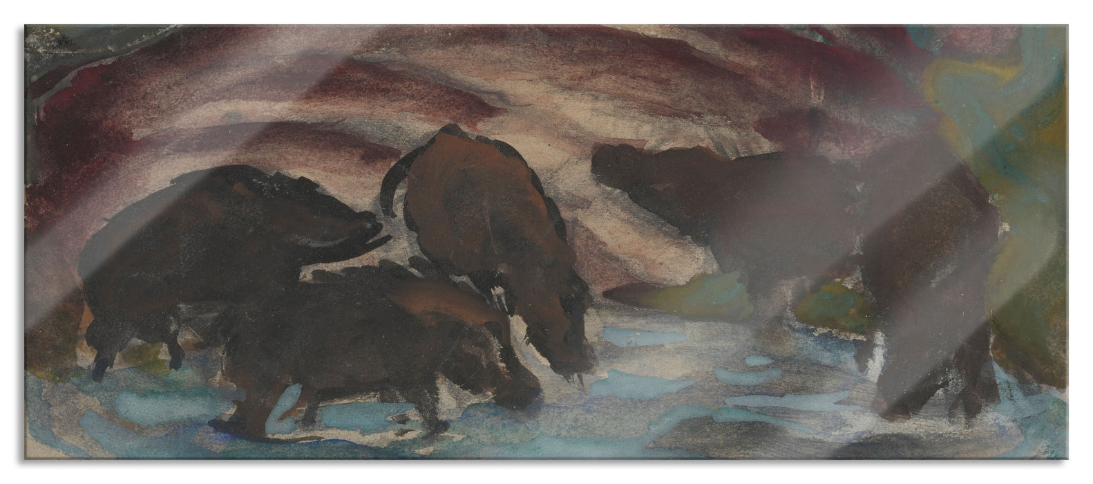 Pixxprint Franz Marc - Wildschweine am Wasser, Glasbild Panorama