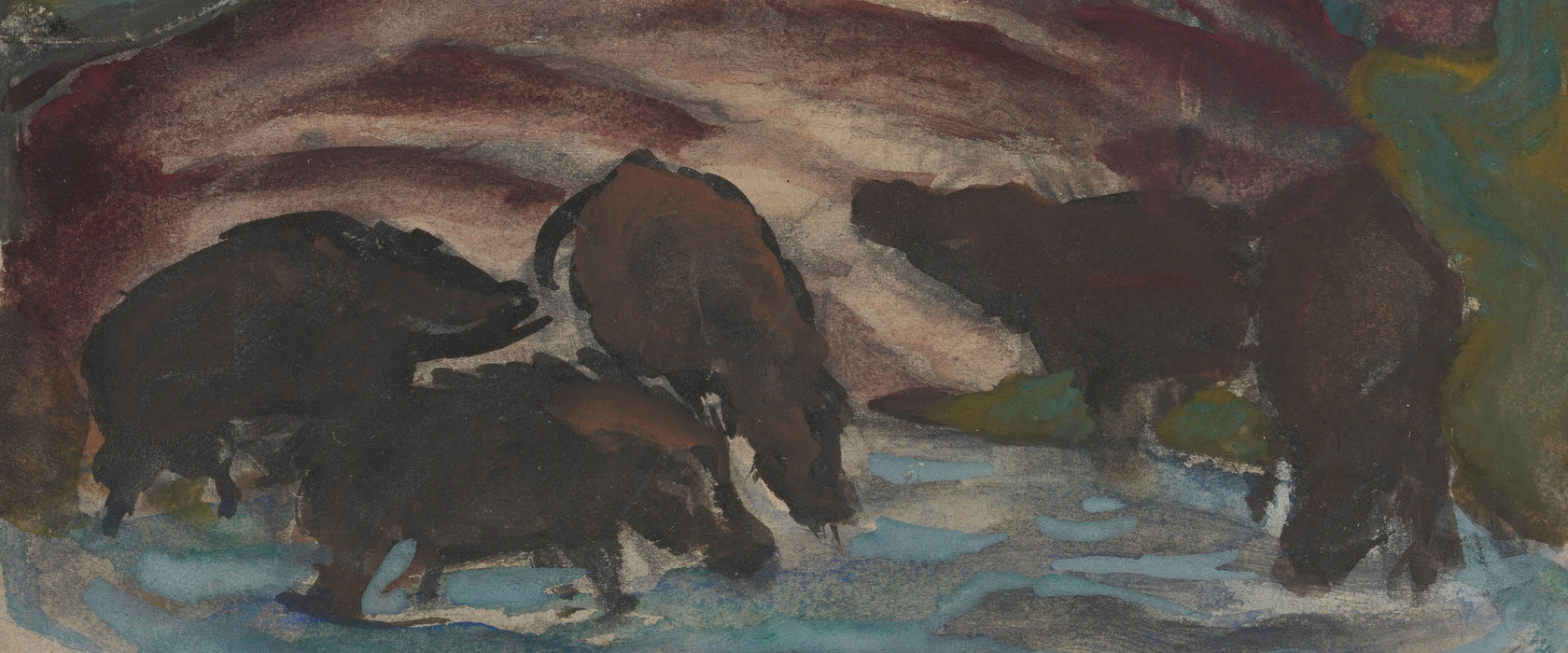 Franz Marc - Wildschweine am Wasser, Glasbild Panorama