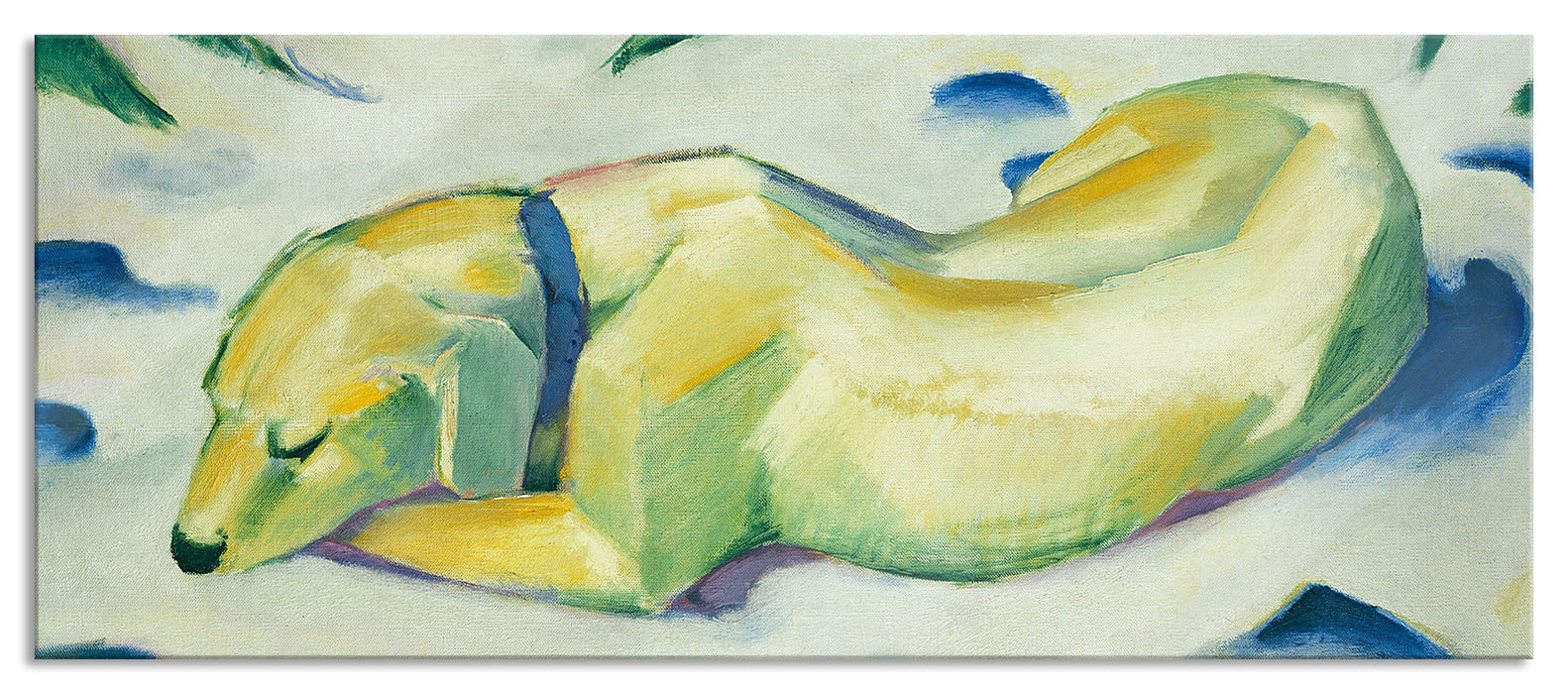 Pixxprint Franz Marc - Liegender Hund im Schnee, Glasbild Panorama