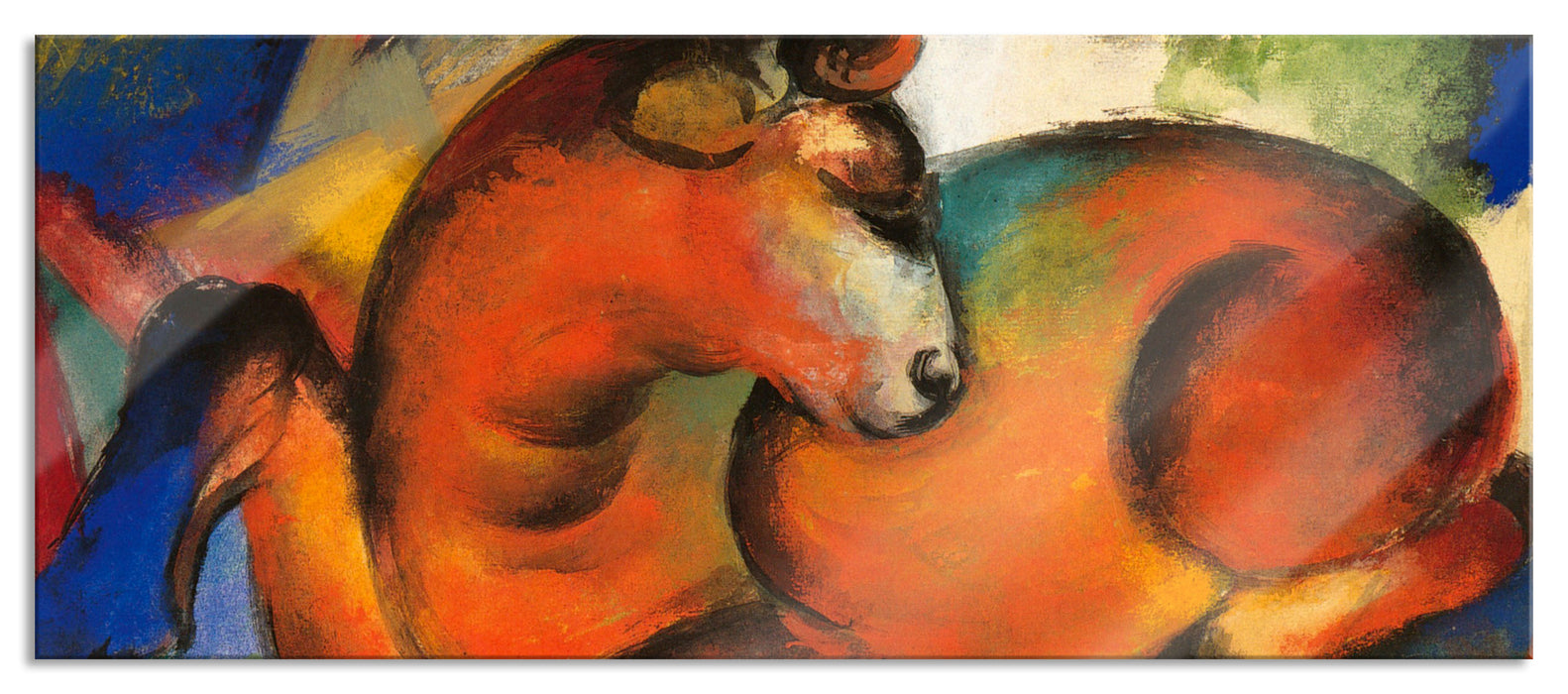 Pixxprint Franz Marc - Roter Stier, Glasbild Panorama