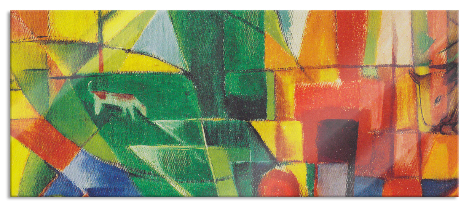 Pixxprint Franz Marc - Landschaft mit Haus Hund und Rind, Glasbild Panorama