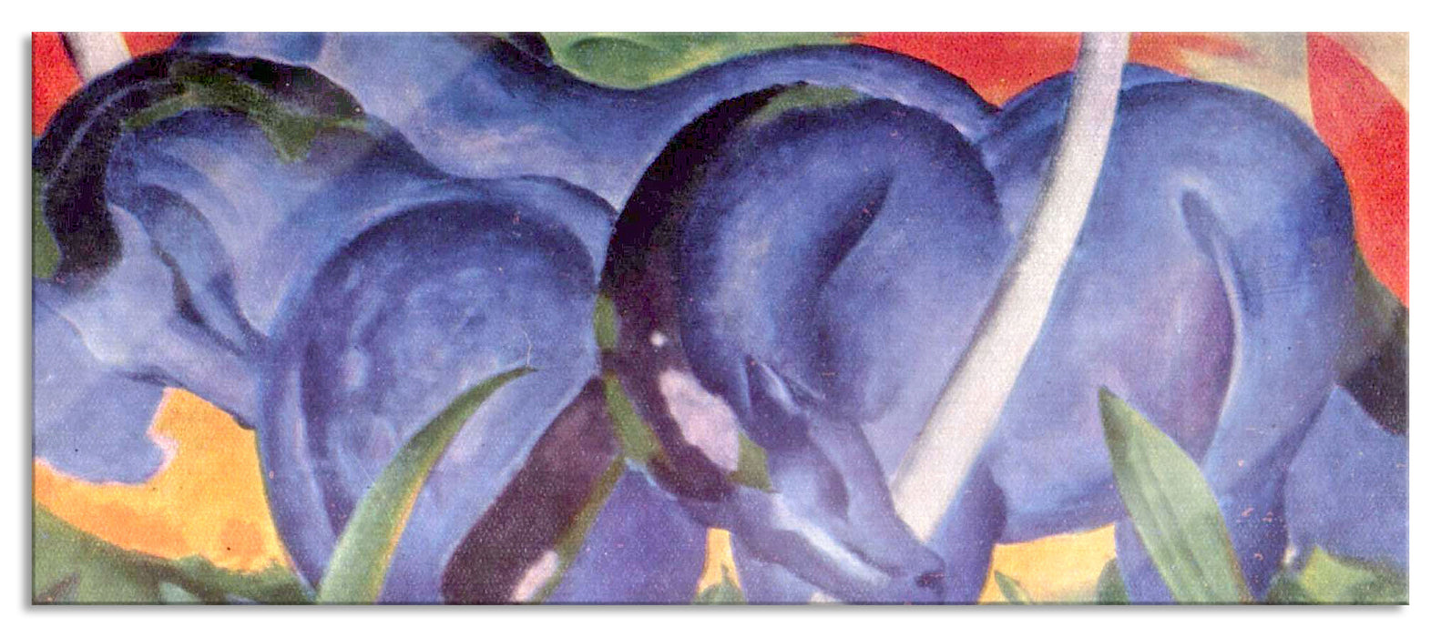 Pixxprint Franz Marc - Die großen blauen Pferde, Glasbild Panorama