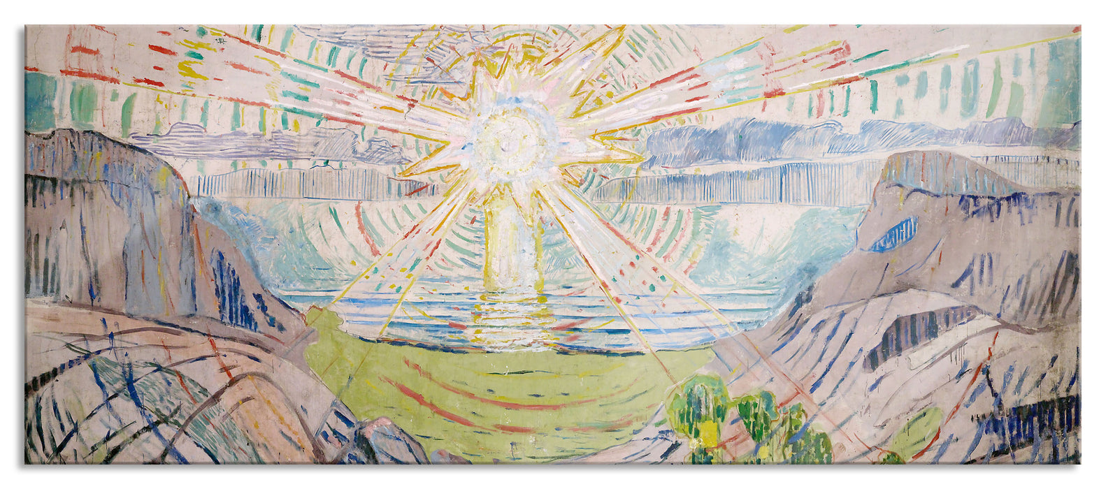 Edvard Munch - Die Sonne, Glasbild Panorama