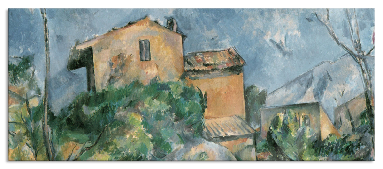 Pixxprint Paul Cézanne - Das Haus Maria am Weg zum Château Noir, Glasbild Panorama