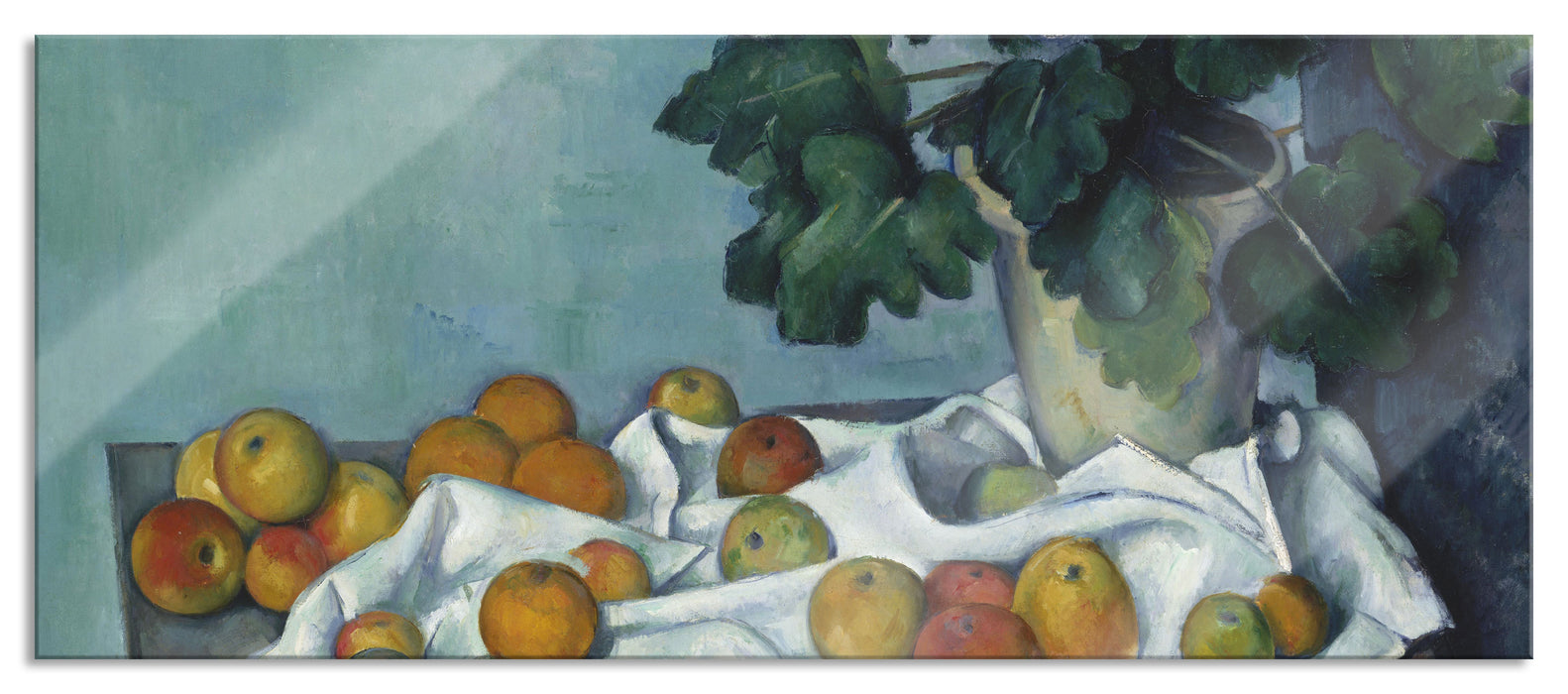 Paul Cézanne  - Stillleben mit Äpfeln und einem Topf, Glasbild Panorama