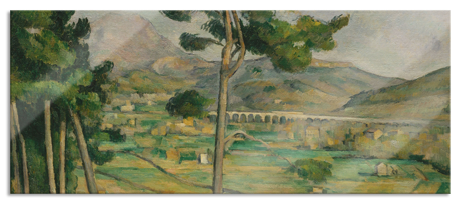 Pixxprint Paul Cézanne - Mont Sainte Victoire und das Viadukt, Glasbild Panorama