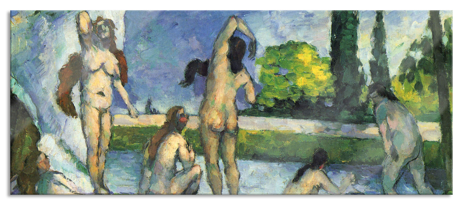 Pixxprint Paul Cézanne - Die Badenden, Glasbild Panorama