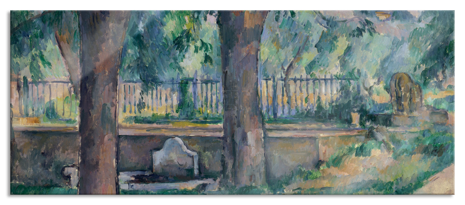 Paul Cézanne  - Das Becken beim Jas de Bouffan, Glasbild Panorama