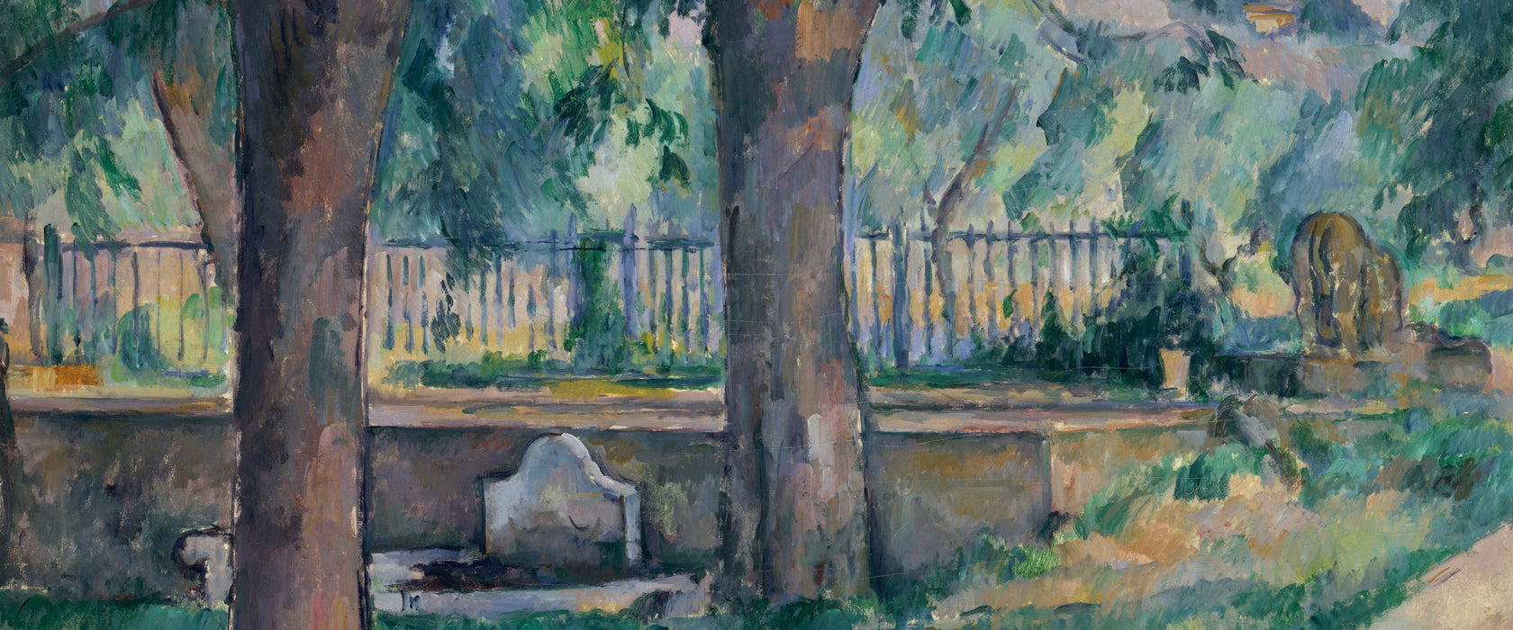 Paul Cézanne  - Das Becken beim Jas de Bouffan, Glasbild Panorama