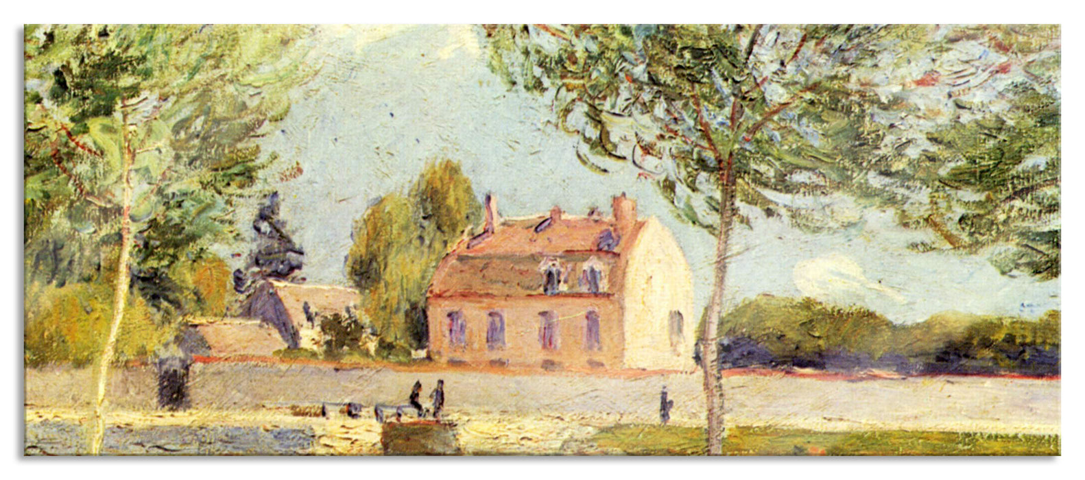 Pixxprint Alfred Sisley - Häuser am Ufer der Loing , Glasbild Panorama