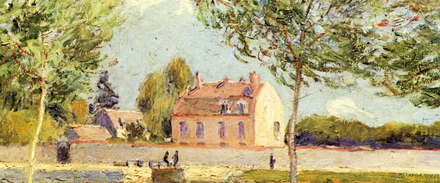 Alfred Sisley - Häuser am Ufer der Loing , Glasbild Panorama