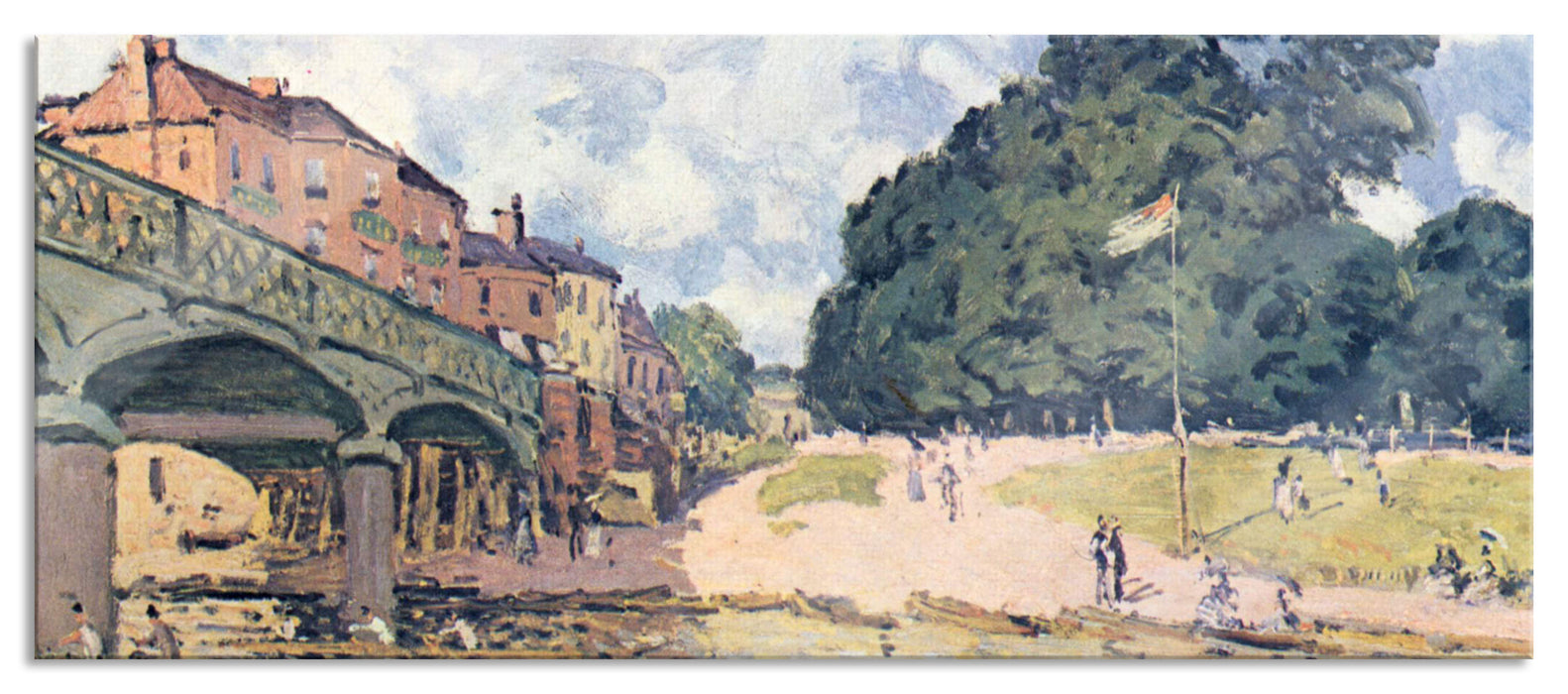 Pixxprint Alfred Sisley - Bridge At Hampton Court, Glasbild Panorama