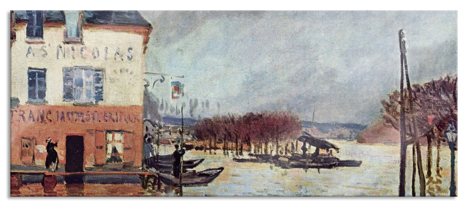 Pixxprint Alfred Sisley - Flood at Pont-Marley  , Glasbild Panorama