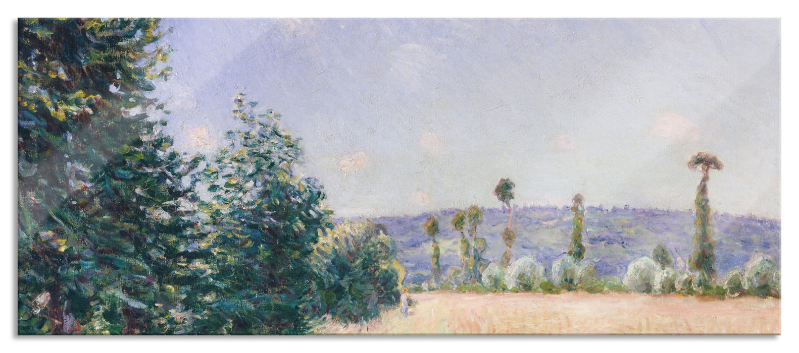 Alfred Sisley - Sahurs Meadows in Morning Sun , Glasbild Panorama