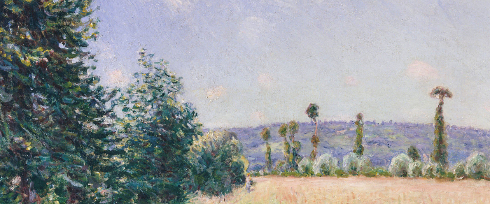 Alfred Sisley - Sahurs Meadows in Morning Sun , Glasbild Panorama