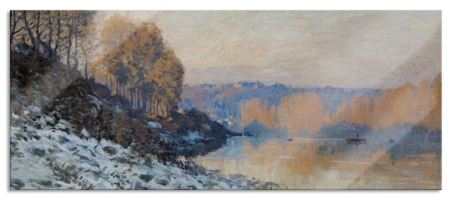 Pixxprint Alfred Sisley - Port Marly White Frost , Glasbild Panorama