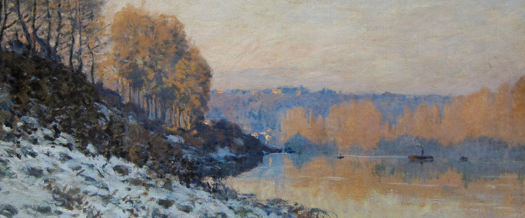 Alfred Sisley - Port Marly White Frost , Glasbild Panorama