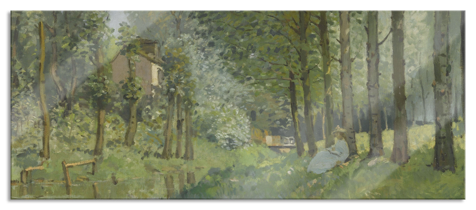 Pixxprint Alfred Sisley - Rest Along the Sream Edge of the Wood , Glasbild Panorama