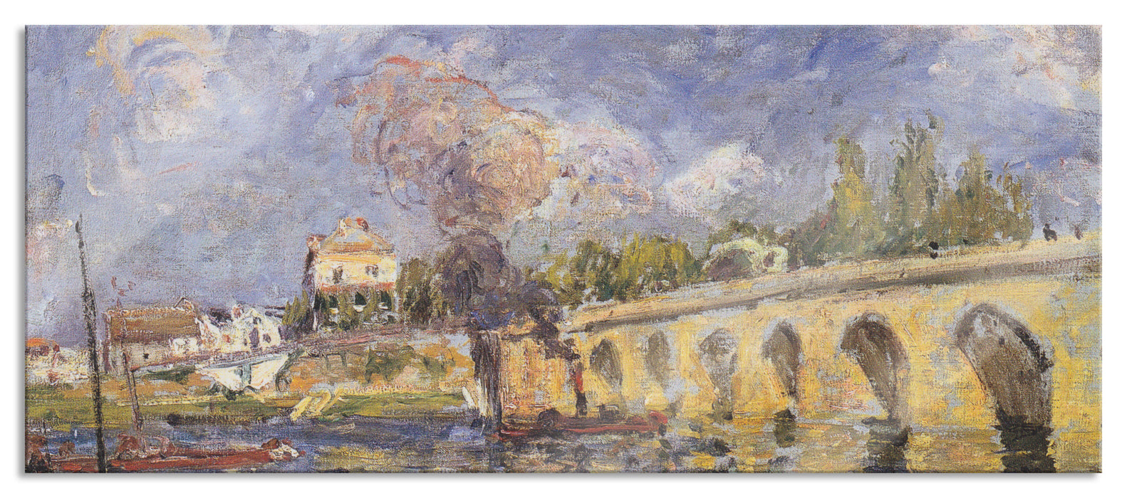 Alfred Sisley - River Steamboat and Bridge , Glasbild Panorama