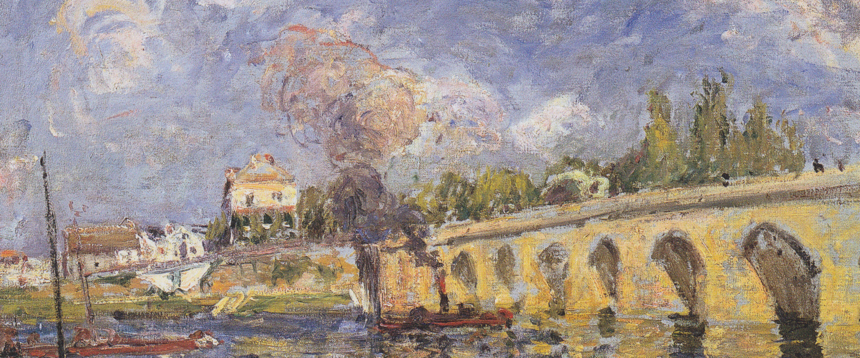 Alfred Sisley - River Steamboat and Bridge , Glasbild Panorama